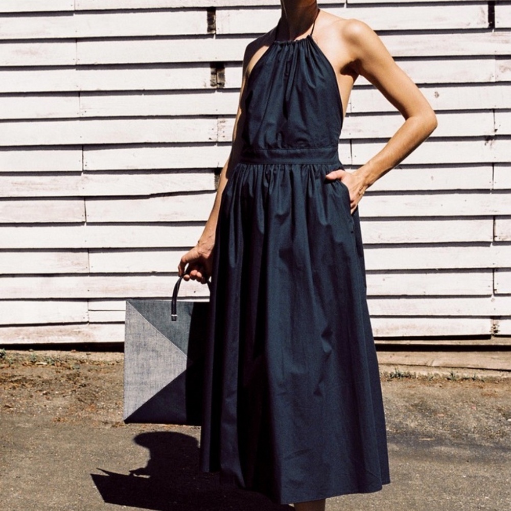 Objects Without Meaning Navy Midi Halter dress Small